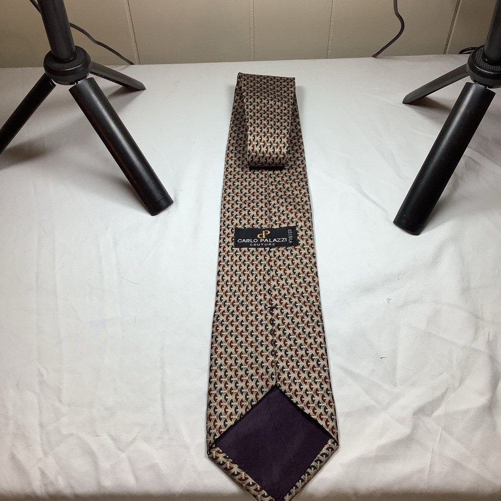 Carlo Palazzi Men's Silk‎ Necktie Beige Geometric Abstract Tie